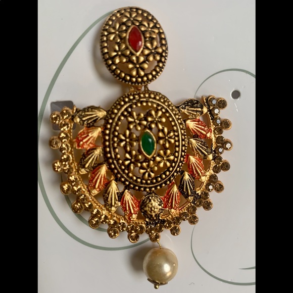 Kundan and pearl Chandbali Jhumka - Picture 3 of 3